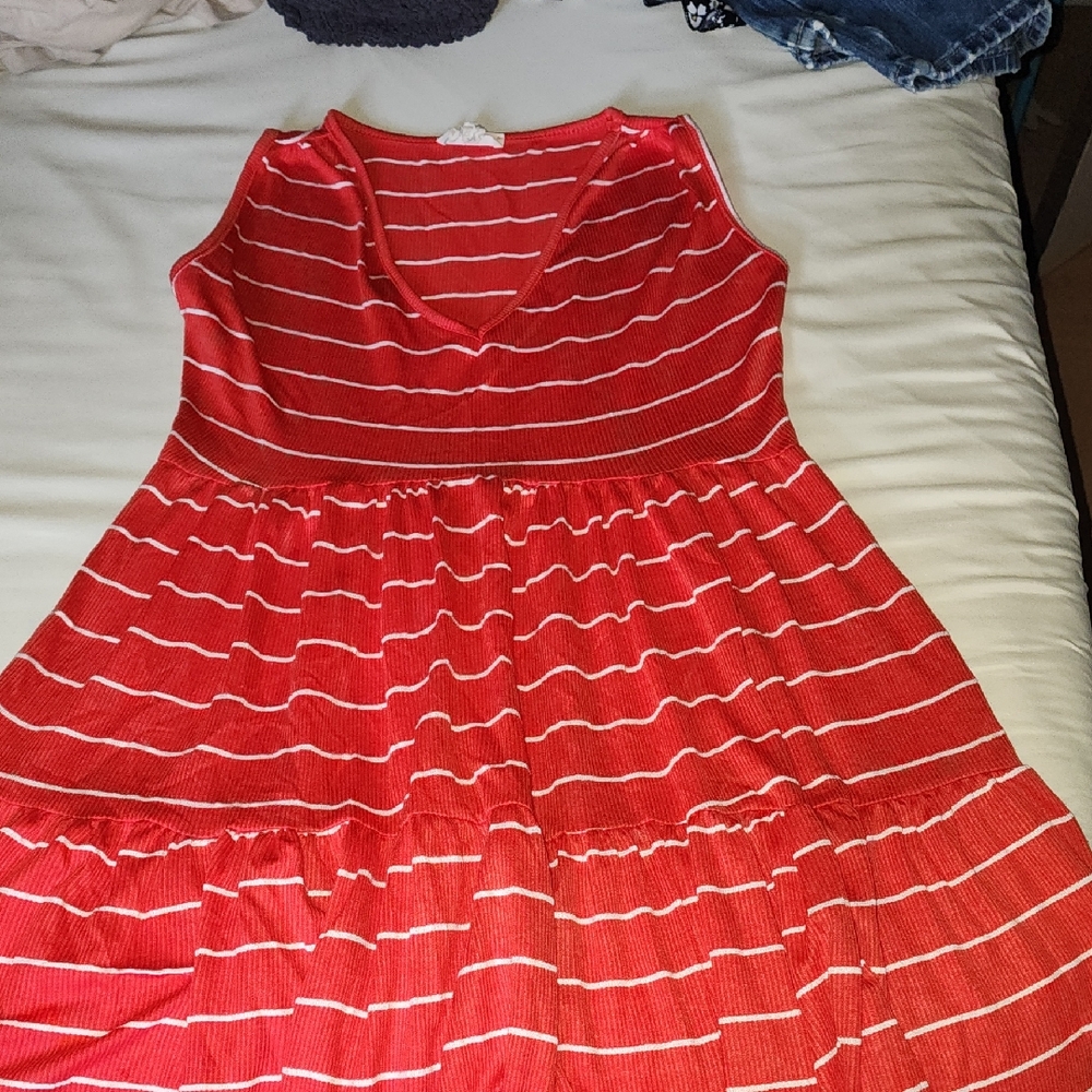 See You Monday Red and White Striped Kids Dress